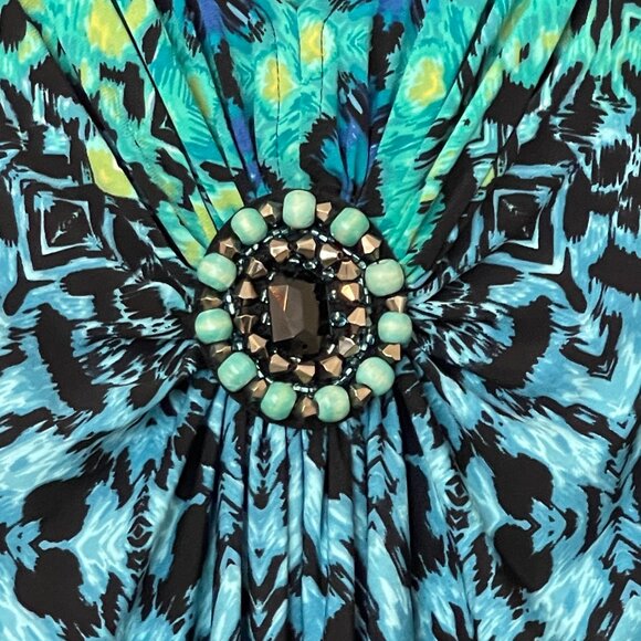 Draper's & Damon's Petites Dress 8P Bead Trim Sleeveless Maxi V Neck - Picture 3 of 9